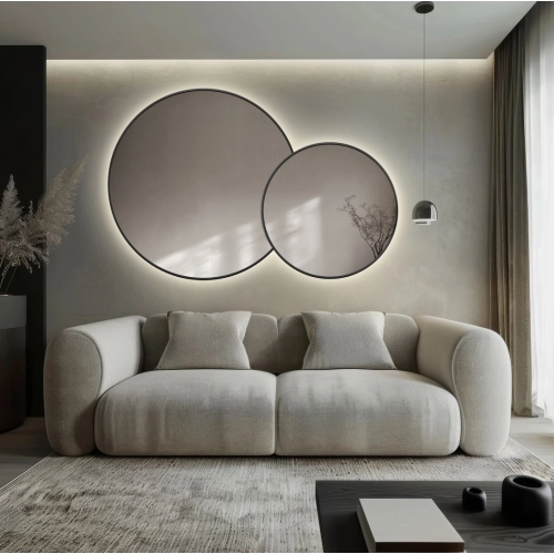 Zestaw okrągłe lustro w lustrze w ramie mdf slim z podświetleniem - DOTTI LED
